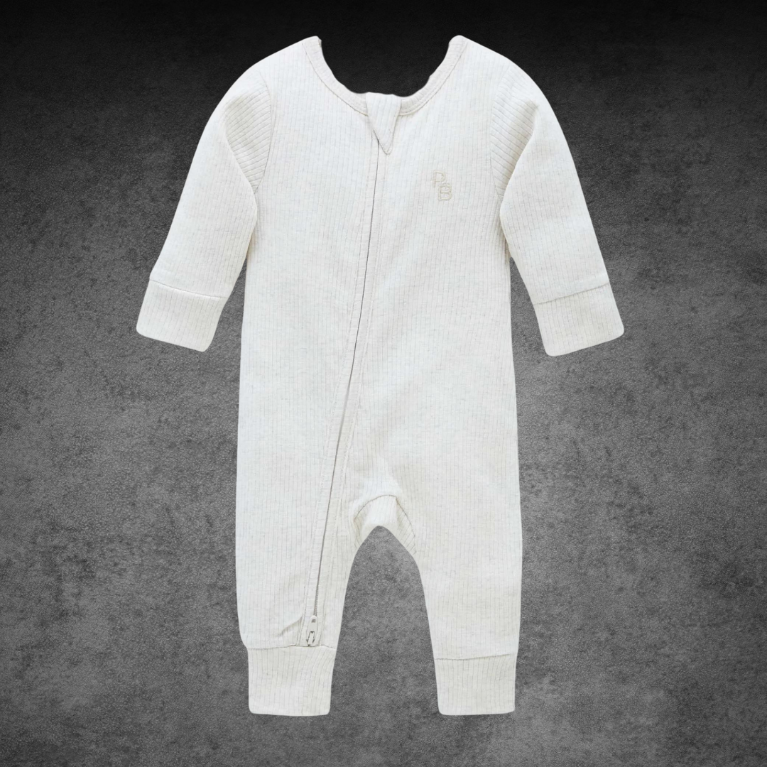 Pure Baby Basics Wheat Rib Zip Growsuit (Sizes 00 or 000)