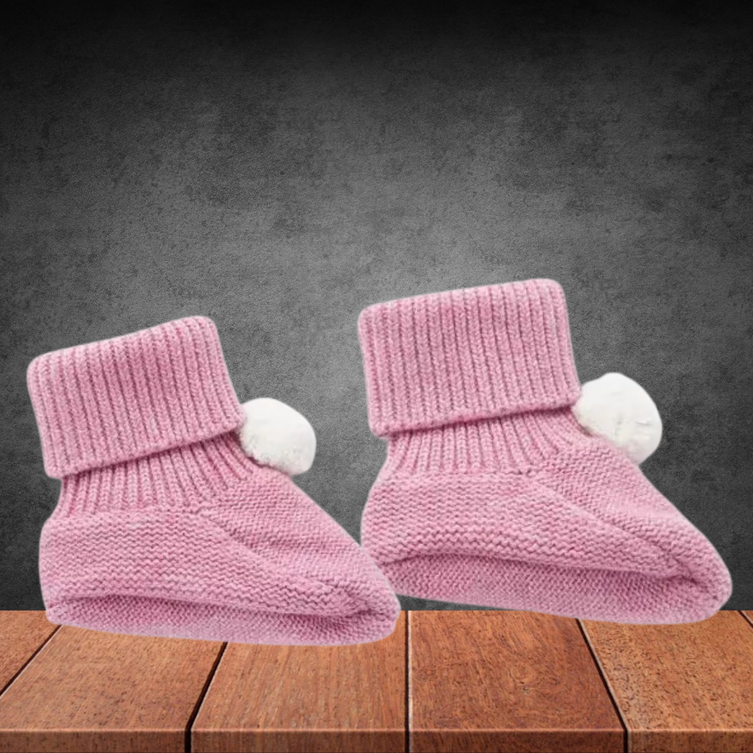 Pure Baby Beetroot Pom Pom Booties