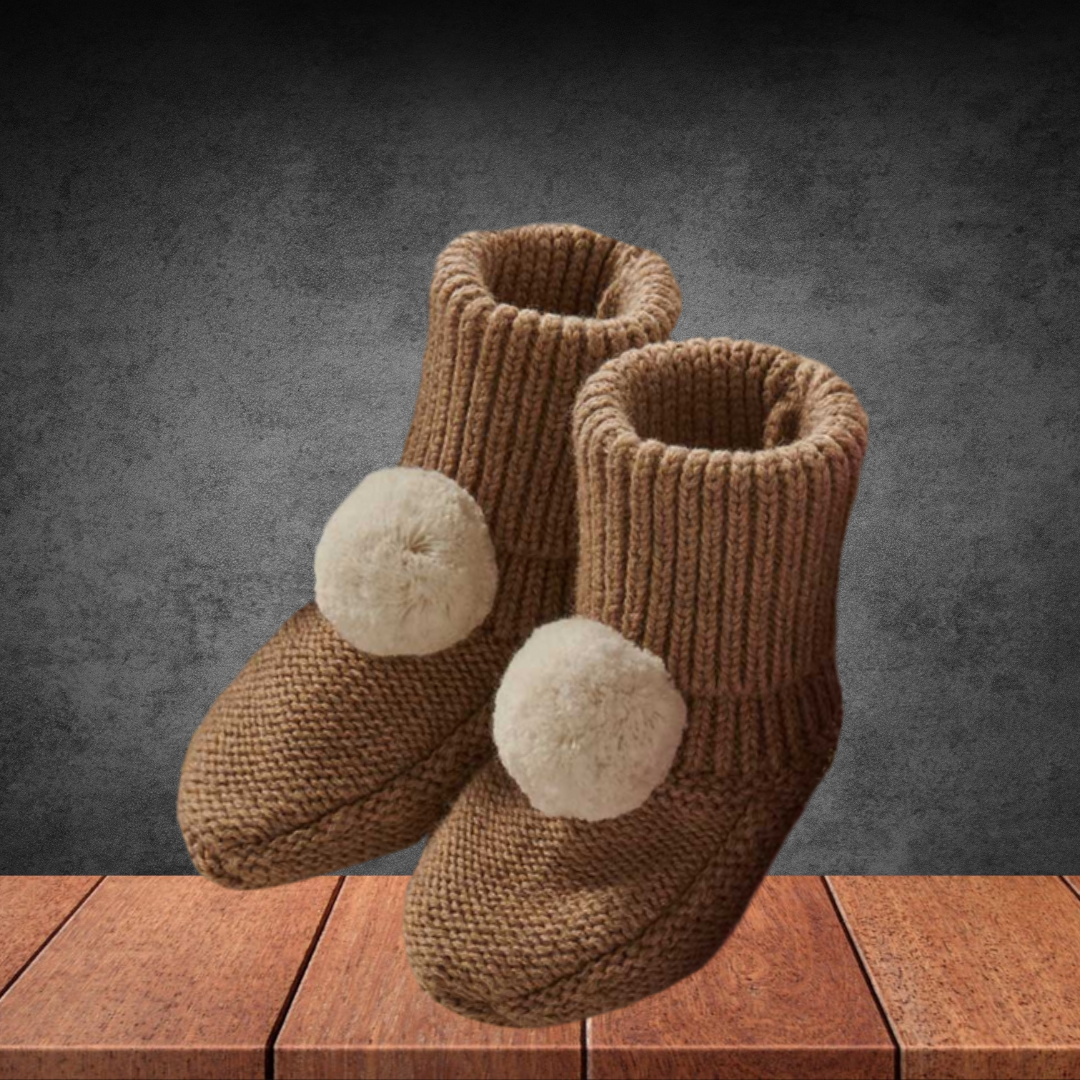 Pure Baby Cinnamon Pom Pom Booties