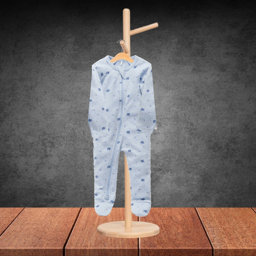 Pure Baby Essentials Pale Blue Leaf Zip Growsuit - Sizes 000 or 00