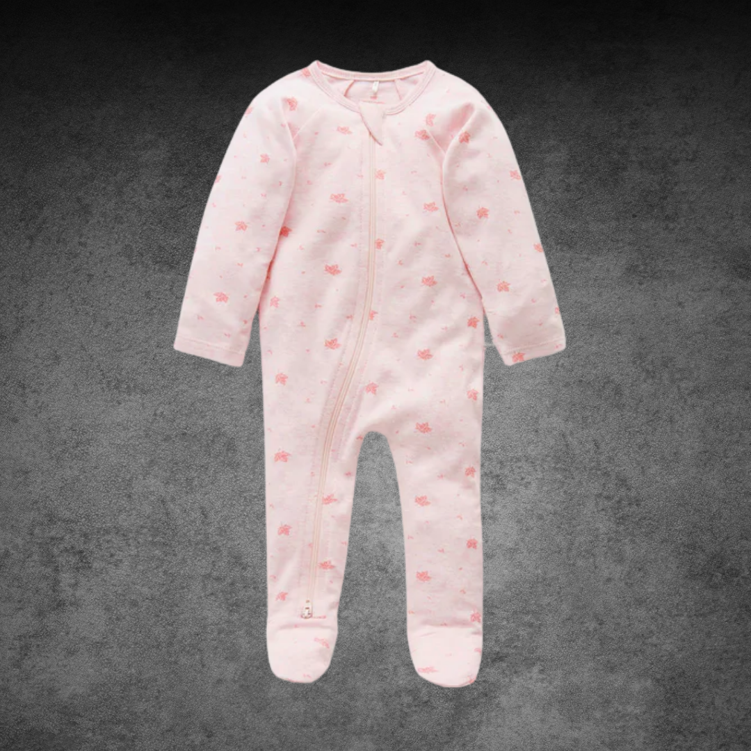 Pure Baby Essentials Pale Pink Leaf Zip Growsuit (Sizes 00 or 000)