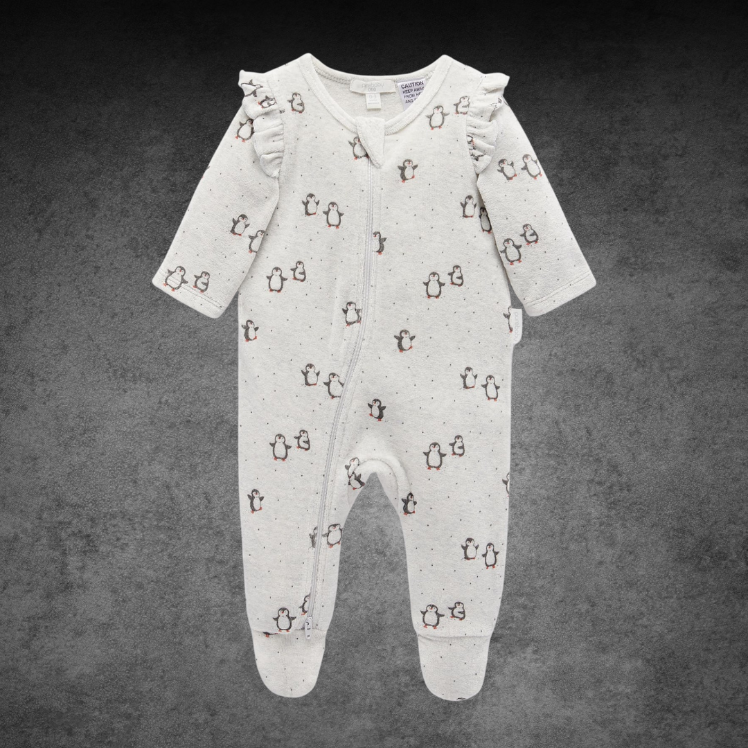 Pure Baby Frill Velour Penguin Growsuit