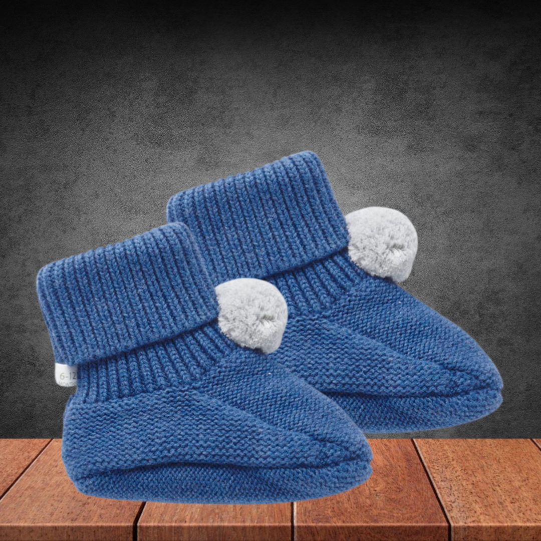 Pure Baby Indigo Pom Pom Booties