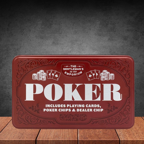 The Gentleman's Emporium Poker Set - Classic Cards & Chips Gift In Burgundy Tin