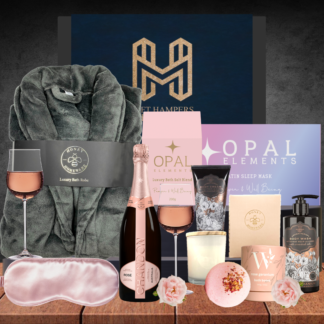 Valentine's Champagne Pamper Hamper For Her Choice of Grey Luxury Bath Robe
