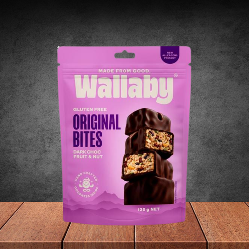 Wallaby Original Bite Dark Choc Fruit And Nut 120g