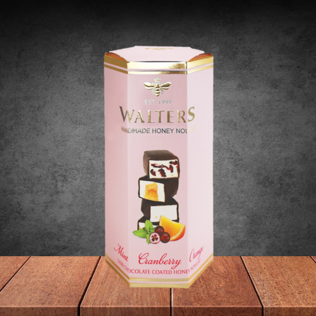 Walters Assorted Dark Chocolate Mint Cranberry & Orange Nougat Box 120g
