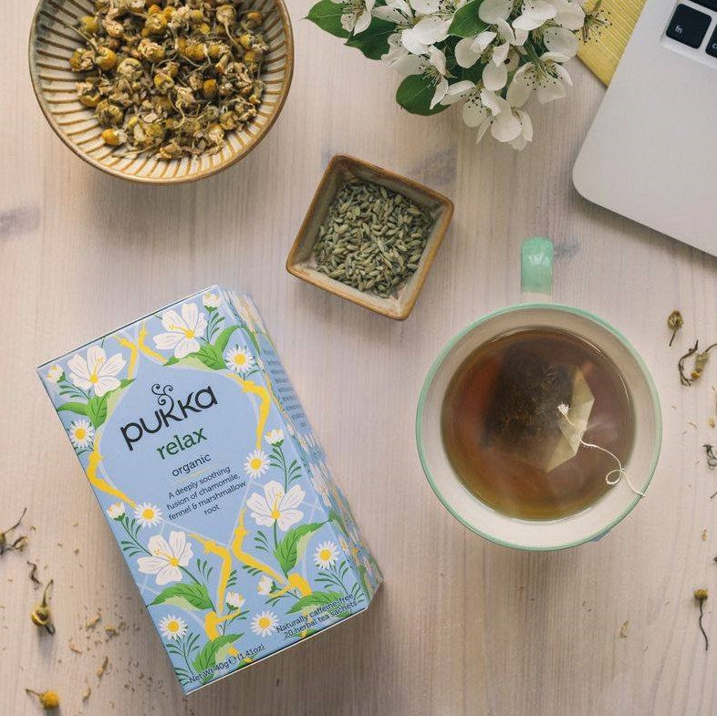 Pukka Organic Relax Tea 20pk on the table